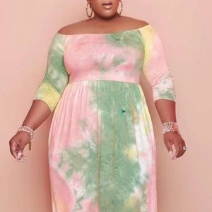 Temperament Tie Dye Off Shoulder plus size maxi dress size 22/24